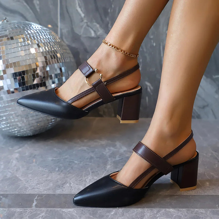 Pumps für Damen mit Slingback-Verschluss, Blockabsatz und spitzer Zehenpartie