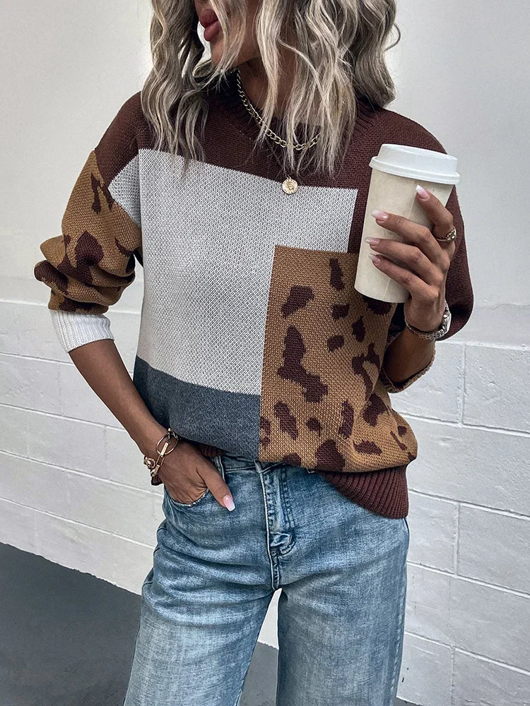 Irmgard – Veraltet Pullover Mit Leopardenmuster Patchwork