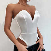 Heidi-Mode | Trägerloser Satin-Bodysuit