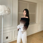 Clarissa - Schulterfreier Gradient Flauschiger Strickpullover