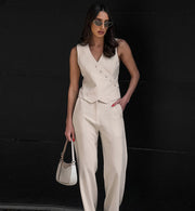 Mia | Damen Leinenanzug – Ärmelloses Top & Weite Hose