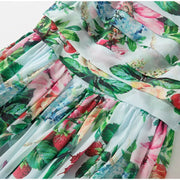 Schönes Maxikleid mit Blumenmuster und Rüschensämlen