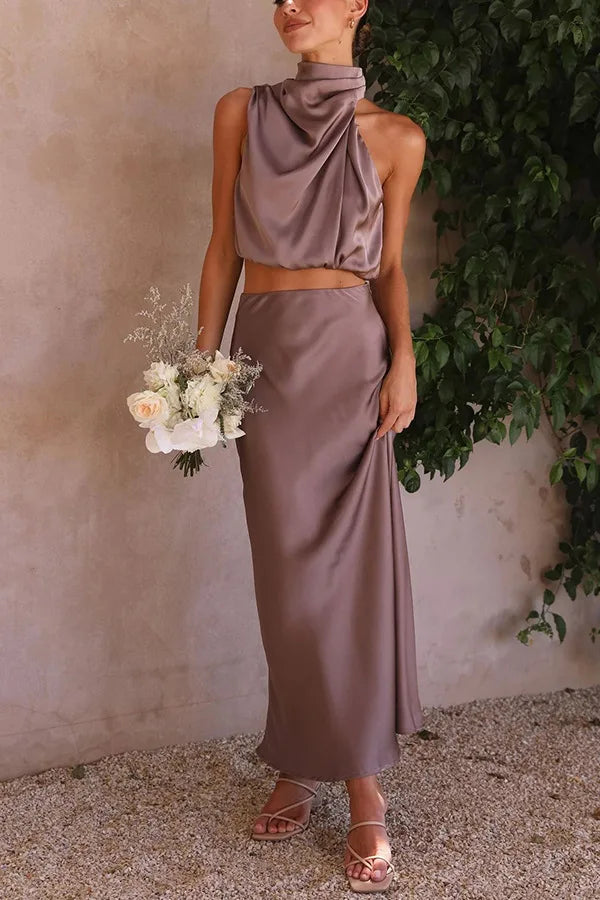 Zweiteiliges Partykleid für Damen mit drapiertem Ausschnitt