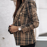 Eleganter Damen Blazer im Karo-Design – Modischer Tweed-Blazer mit doppelter Knopfleiste