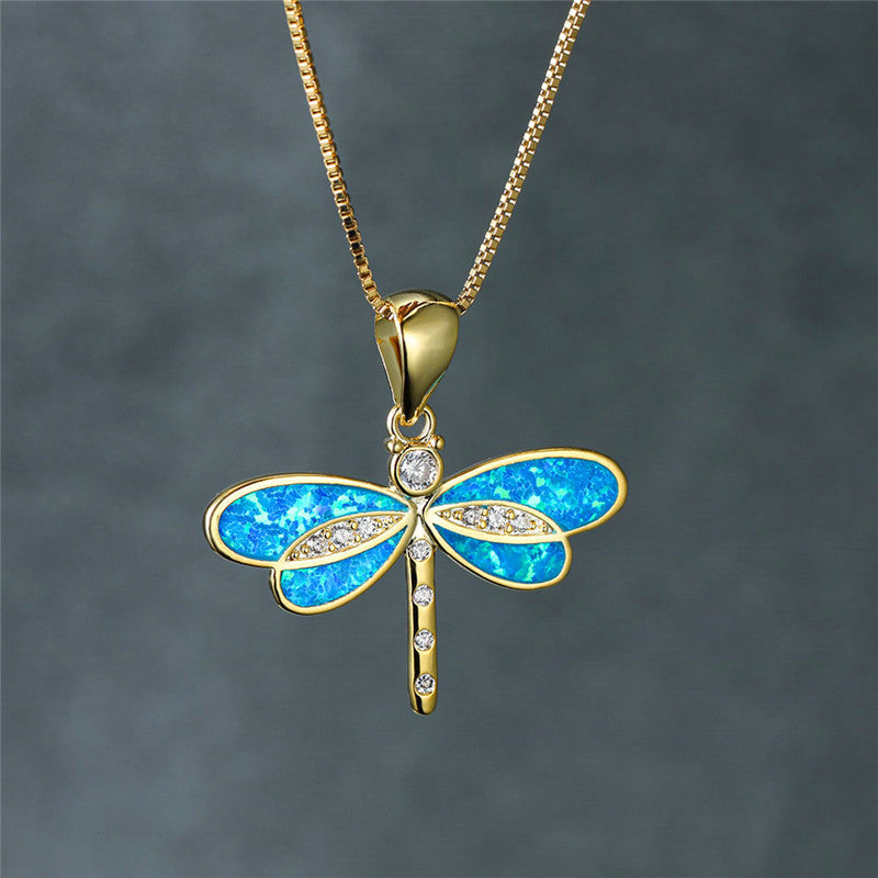 Libelle Halskette aus Gold mit Opal