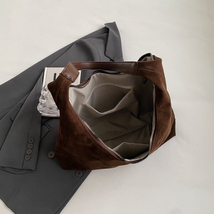 Damenhandtasche aus veganem Wildleder mit Reißverschluss