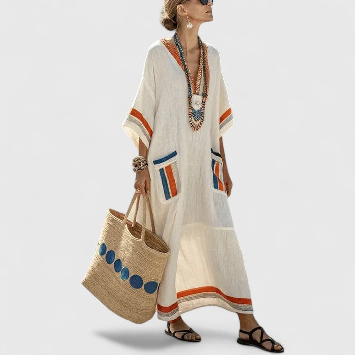 Alina | Damen Boho Taschen Maxi Kleid