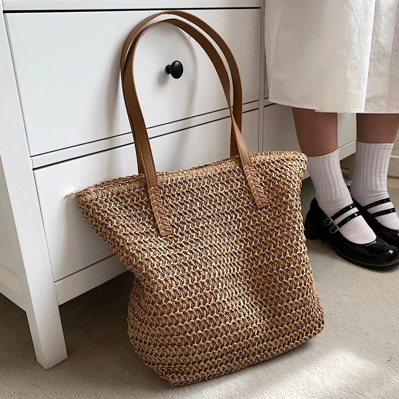 Boho Strohtasche Damen – Handgefertigte Große Strandtasche