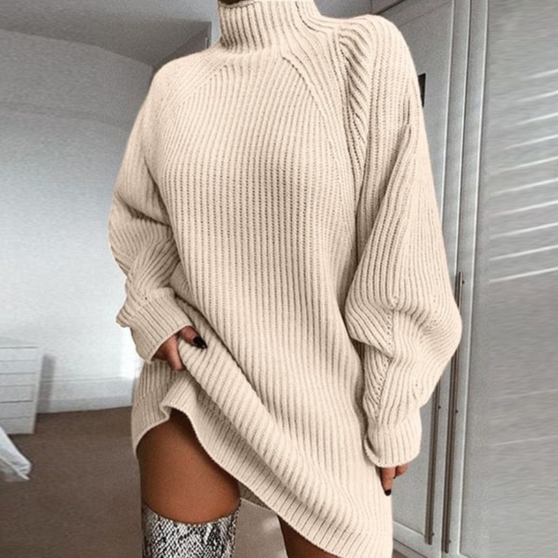 Elegantes Attraktives A-Linien-Kleid | Damen Herbst Strickkleid mit Rollkragen für dich