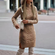 Gestricktes Damenkleid Mit Hohem Ausschnitt | Winter