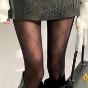 Schwarze Strumpfhose mit Rautenmuster für Damen | Vintage-Stil