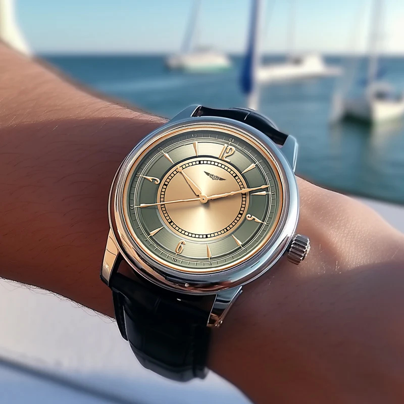 AurexTime – Klassische Lederuhr Mit Zweifarbigem Goldenem Zifferblatt