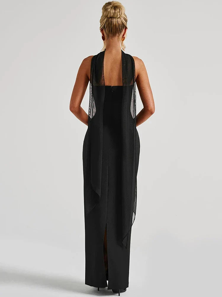 Heidi-Mode | Abendballkleid Strapless Bodenlang Säulensilhouette Halstuchdetail