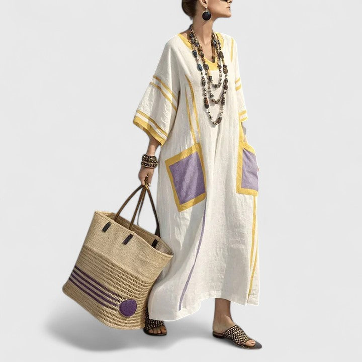 Alina | Damen Boho Taschen Maxi Kleid