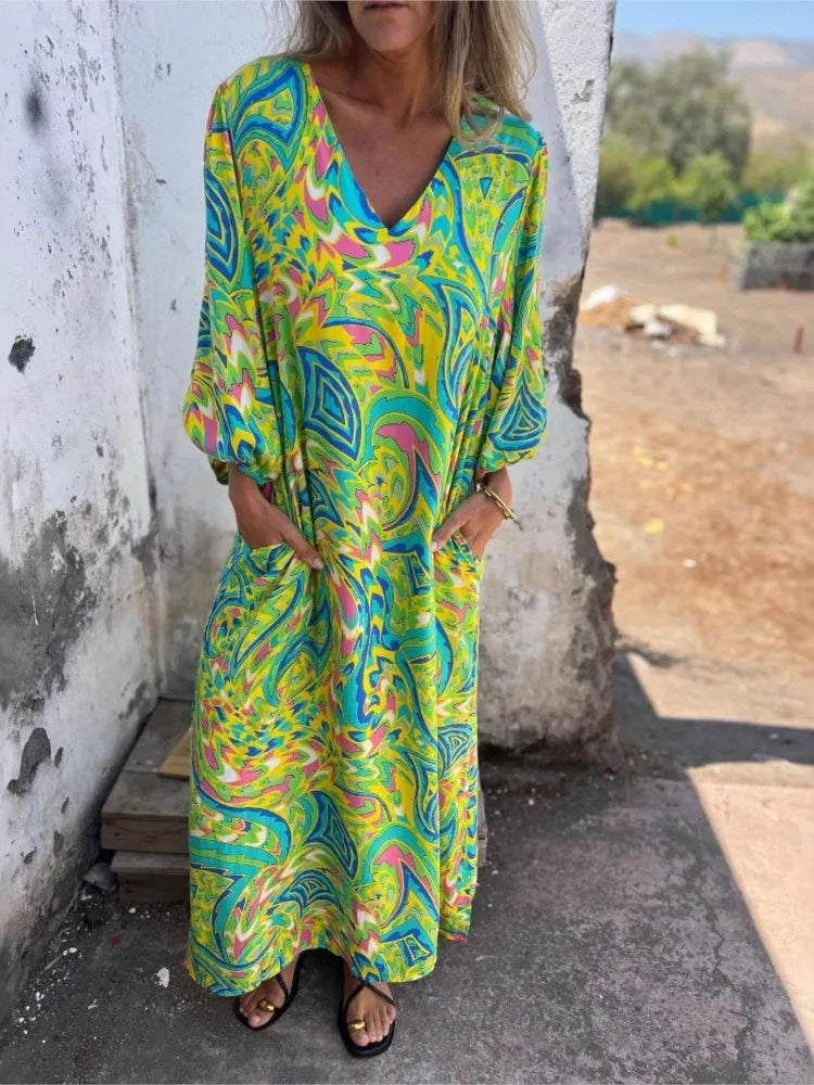 Solstice Bloom Boho Maxikleid mit Taschen