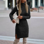 Gestricktes Damenkleid Mit Hohem Ausschnitt | Winter