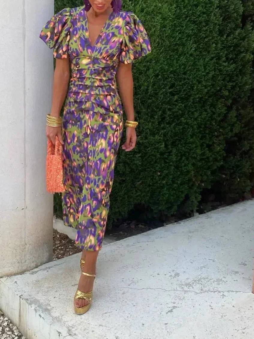 Noor™ - Halblange Kleid mit Puffärmeln