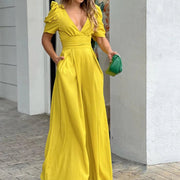 Damen Jumpsuit Polyester Elegant Puffärmel Taillengürtel Sommer Outfit