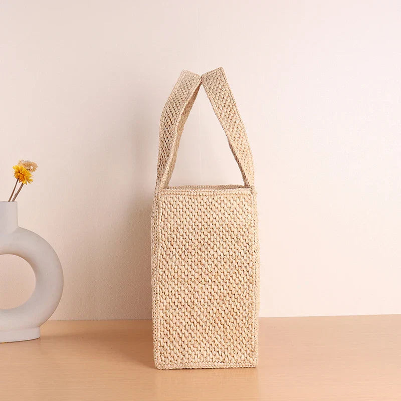 Luxus Raffia Strandtasche Damen – Handgefertigte Tasche mit Ledergriffen
