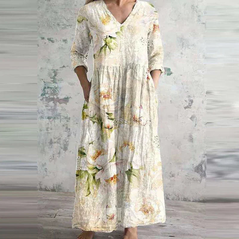 Ais™| Sommerkleid aus Leinen & Baumwolle mit Blumenmuster