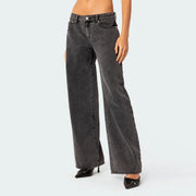 Damen-Weitbein-Jeans in dunkler Vintage-Waschung