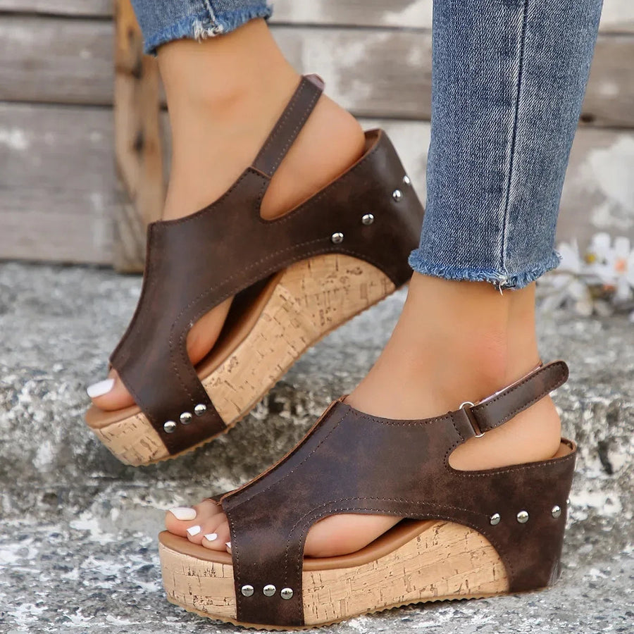 Heidi-Mode | Orthopädische Keil-Sandalen mit offener Spitze