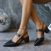 Pumps für Damen mit Slingback-Verschluss, Blockabsatz und spitzer Zehenpartie