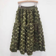 Heidi-Mode | Herbst Neu Vielseitig Drei Dimensional Blumen Mittlere Falten Rock Hohe Taille Große Schwung Mode A-Linie Röcke Frauen