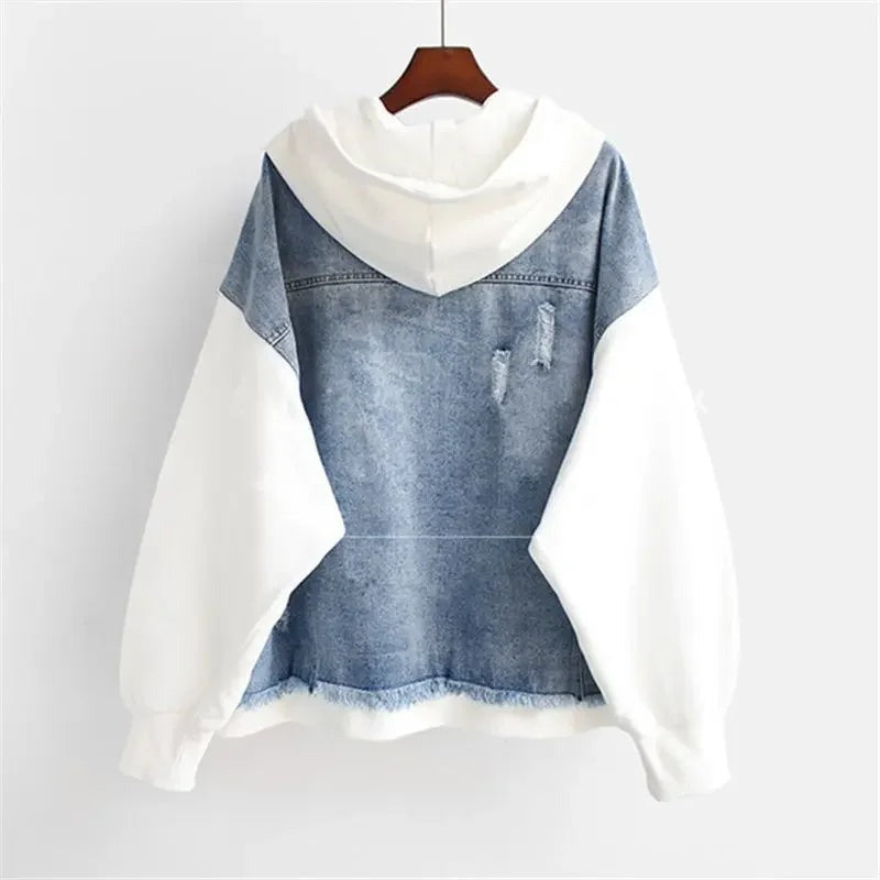 ALESSIA - OVERSIZE-HOODIE MIT JEANSJACKE KOMBINIERT