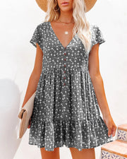 Damen Sommerkleid mit Blumenmuster und kurzen Ärmeln