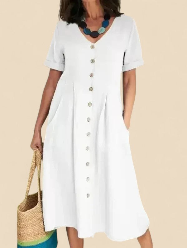 Vivienne - Kurzen Ärmeln Baumwoll Kleid