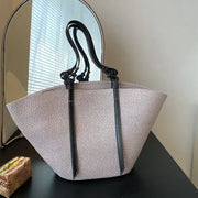 Luxus Boho Strohtasche Damen – Handgemachte Strandtasche mit veganem Leder