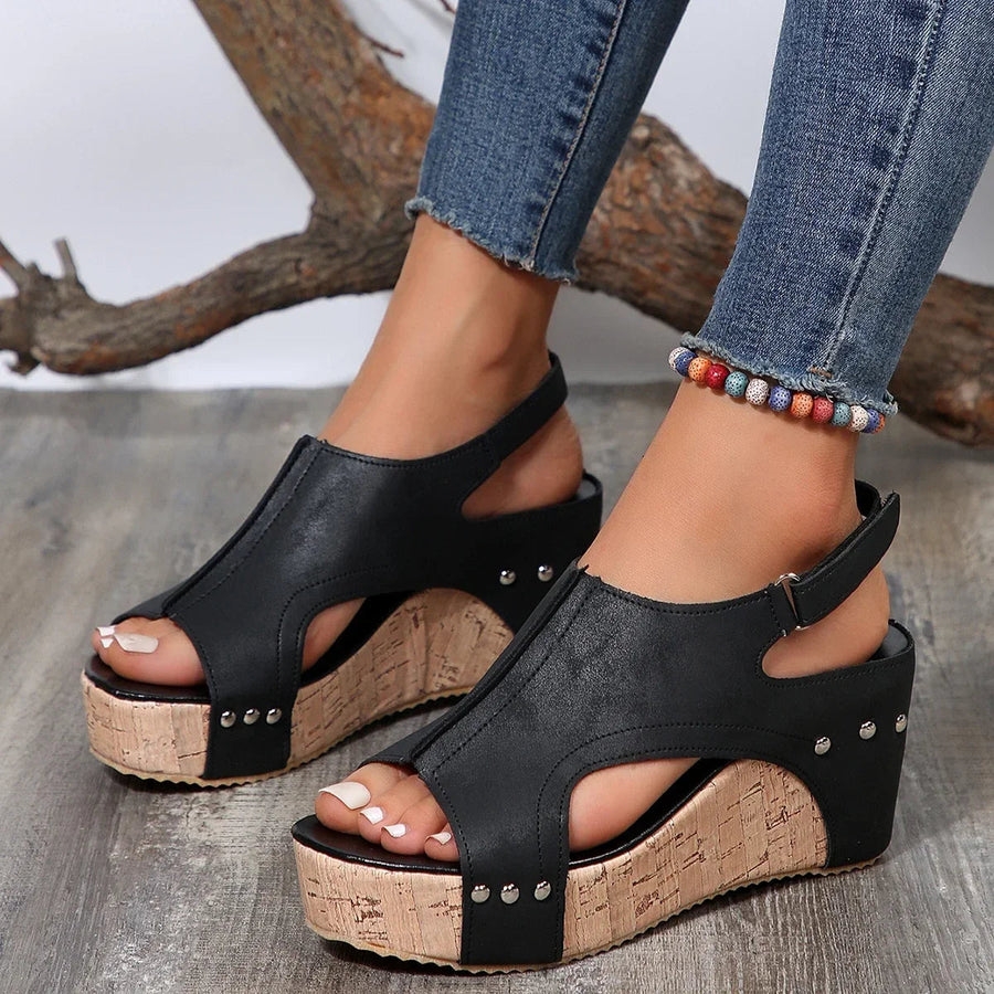 Heidi-Mode | Orthopädische Keil-Sandalen mit offener Spitze