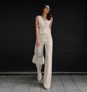 Mia | Damen Leinenanzug – Ärmelloses Top & Weite Hose