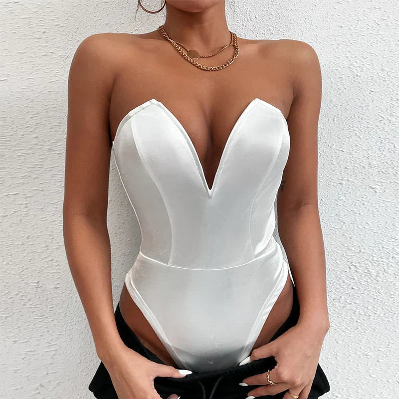 Heidi-Mode | Trägerloser Satin-Bodysuit