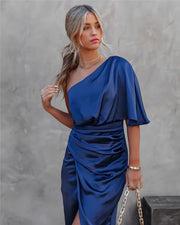 Damen Kleid Satinkleid Asymmetrisch Ärmellos Für Sommer