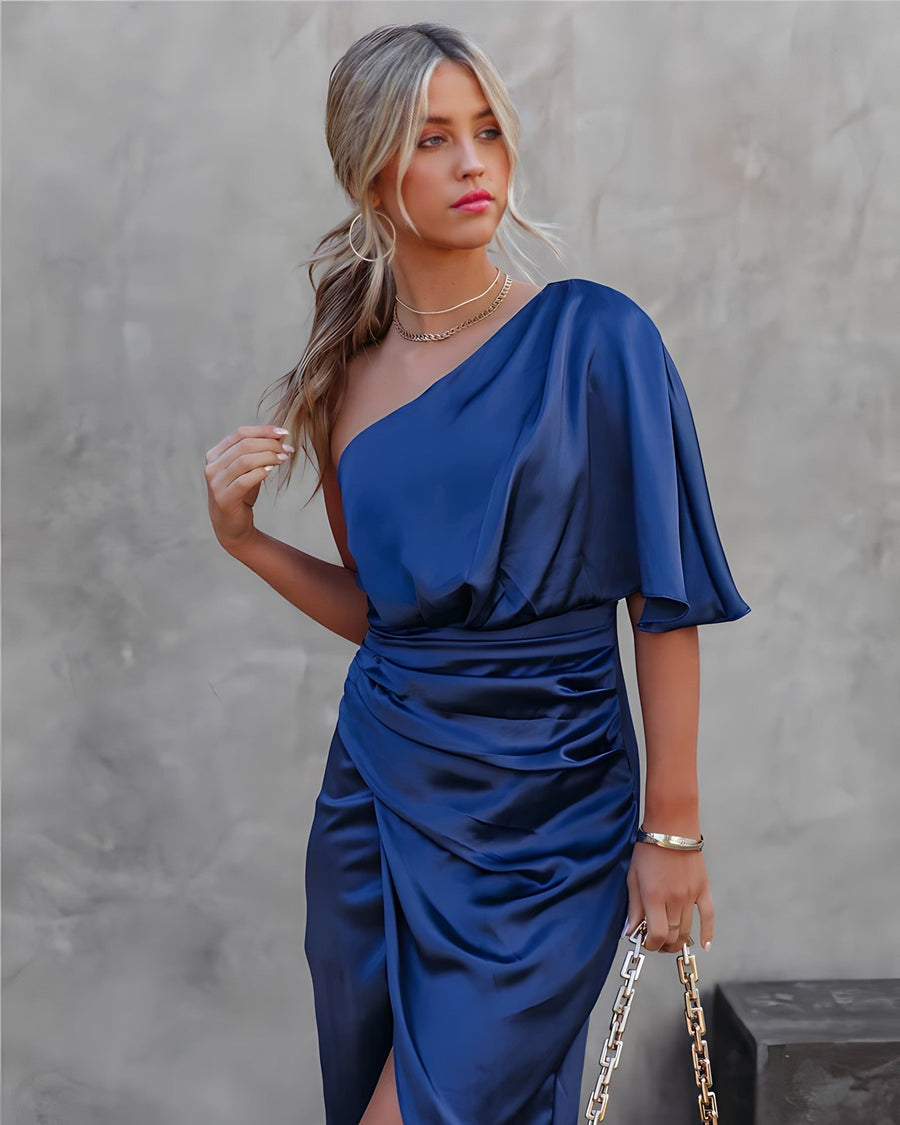 Damen Kleid Satinkleid Asymmetrisch Ärmellos Für Sommer