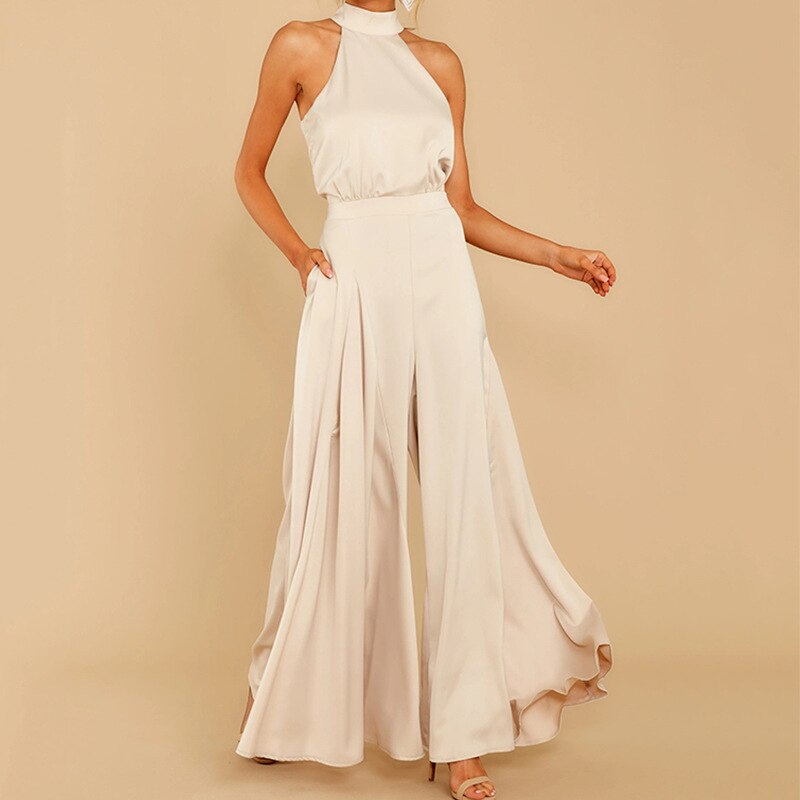 Damen-Jumpsuit mit Neckholder und weitem Bein