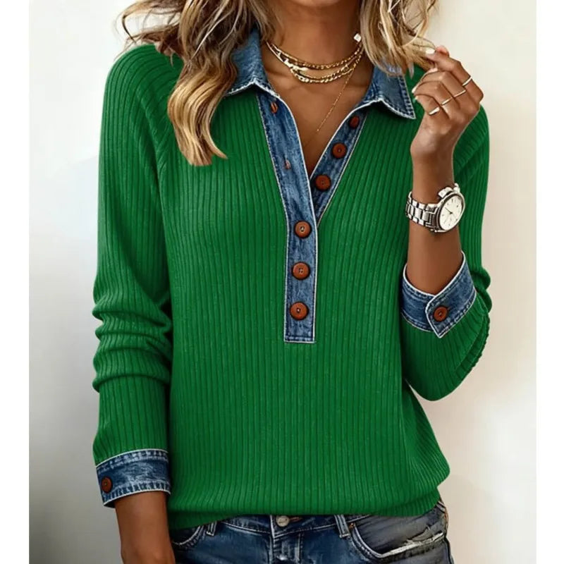 Lapel Patchwork Strickjacke – Stilvolle Übergangsjacke für Damen