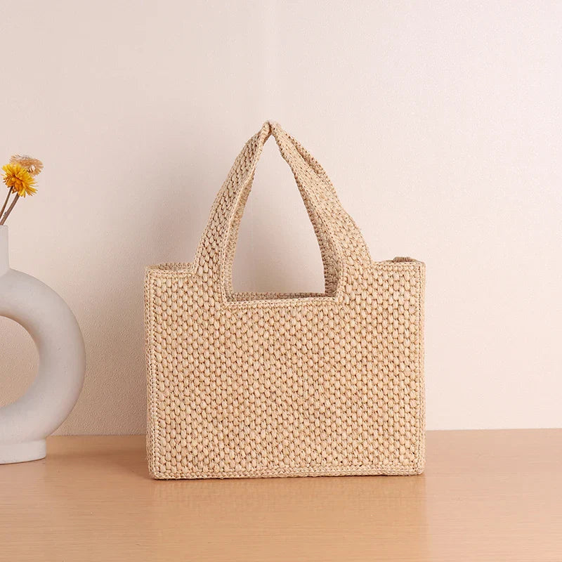 Luxus Raffia Strandtasche Damen – Handgefertigte Tasche mit Ledergriffen