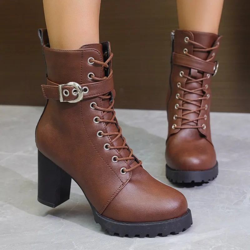 Claudia | Damen Schnürstiefeletten mit Schnallendetail