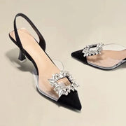 Heidi-Mode | Frühling und Herbst Mode Sexy Bankett Bequem Kristall Transparent Einfarbig Spitze Frauen Hohe Schuhe
