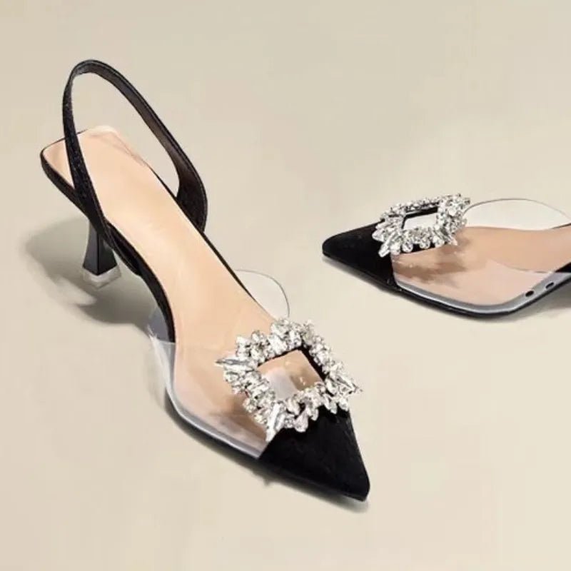Heidi-Mode | Frühling und Herbst Mode Sexy Bankett Bequem Kristall Transparent Einfarbig Spitze Frauen Hohe Schuhe