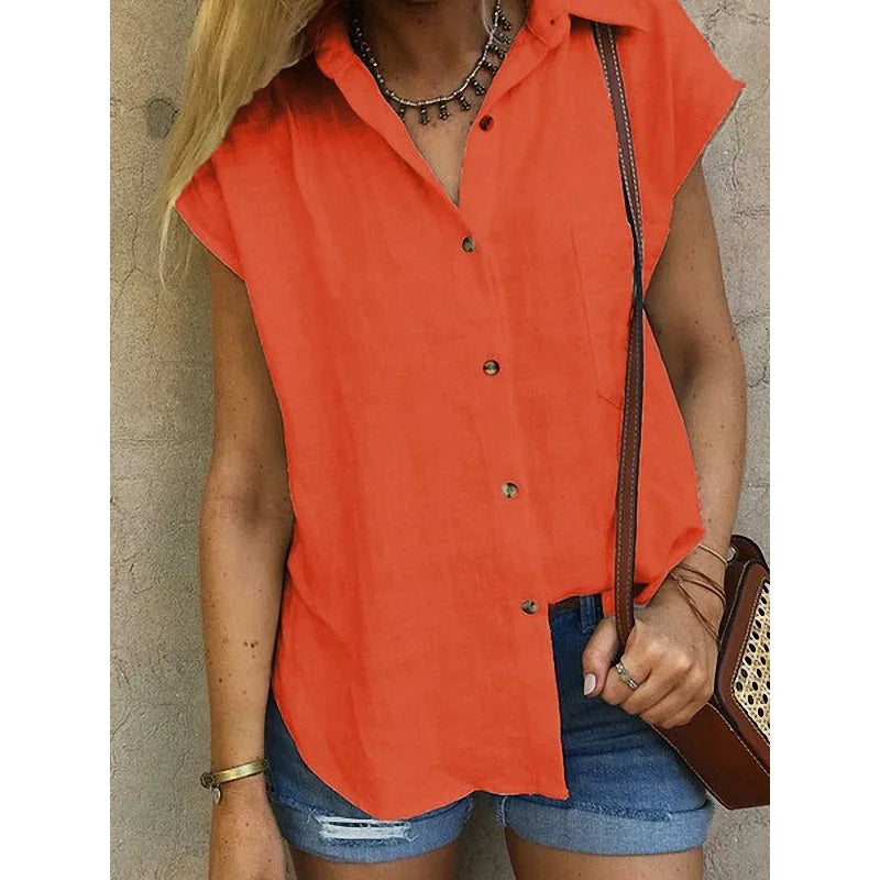 Heidi-Mode | Baumwoll-Leinen-Bluse mit Knopfleiste