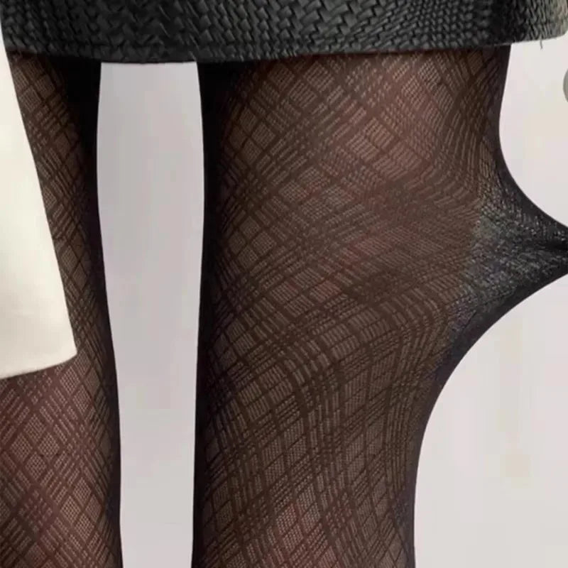Stylische Schwarze Damenstrumpfhose | Rautenmuster