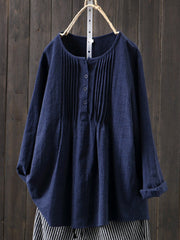 Paula | Damen Retro Baumwoll-Leinen Hemd