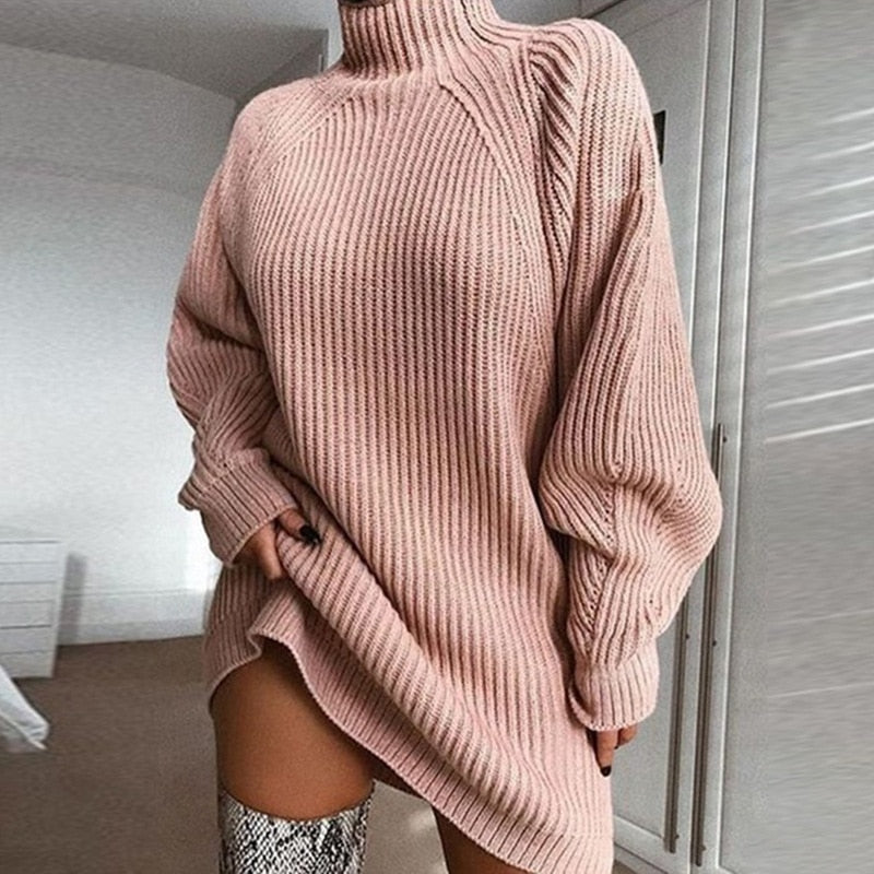 Elegantes Attraktives A-Linien-Kleid | Damen Herbst Strickkleid mit Rollkragen für dich