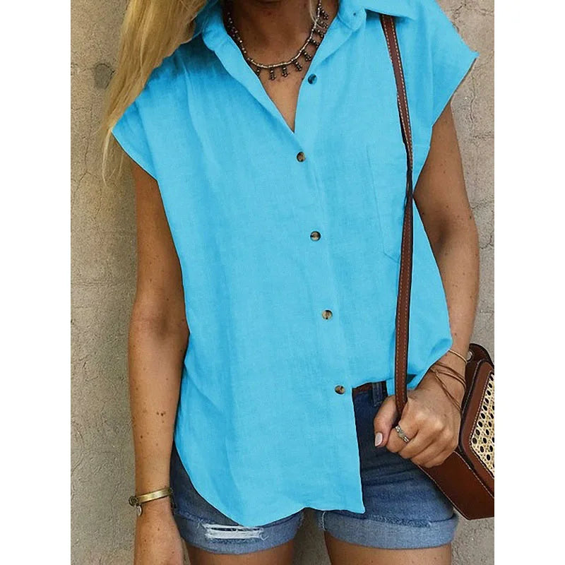 Heidi-Mode | Baumwoll-Leinen-Bluse mit Knopfleiste