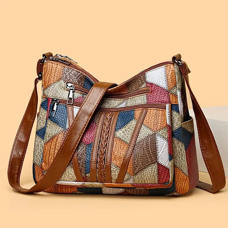 Vintage Straw Tote Strandtasche – Große Handgewebte Tasche mit Vegan-Leder