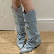 Jeans Kniehohe Cowboy-Stiefel | Winter
